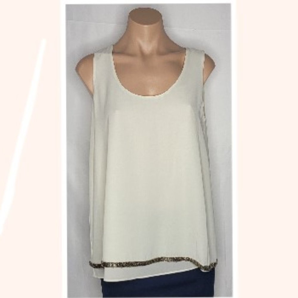 Alberto Makali Ivory Sleeveless Scoop Neck Embellished Hem Top